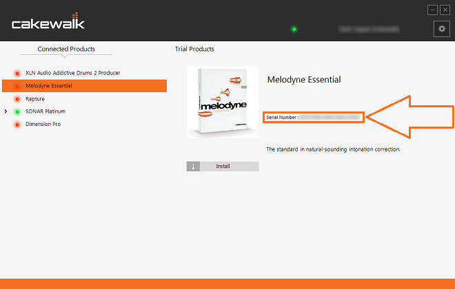 Melodyne Essential serial number in the Cakewalk Command Center