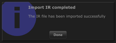 Import IR completed message