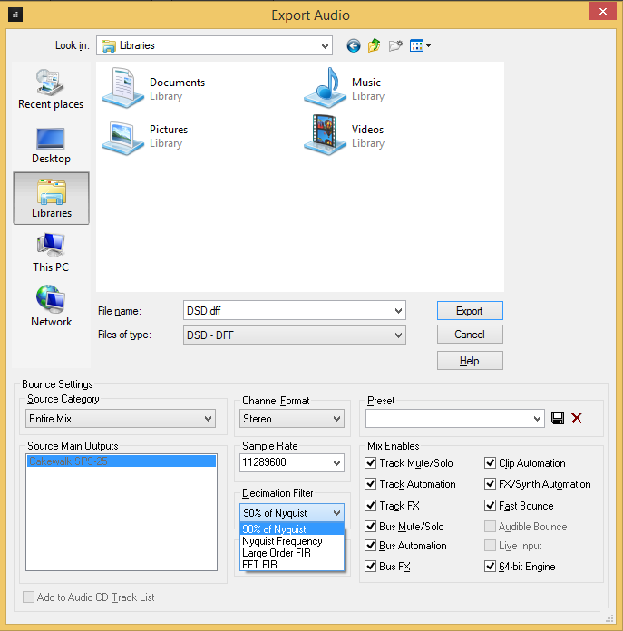 DSD Export Settings