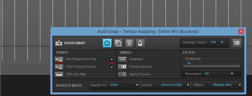 Audiosnap Set Project from Clip setting