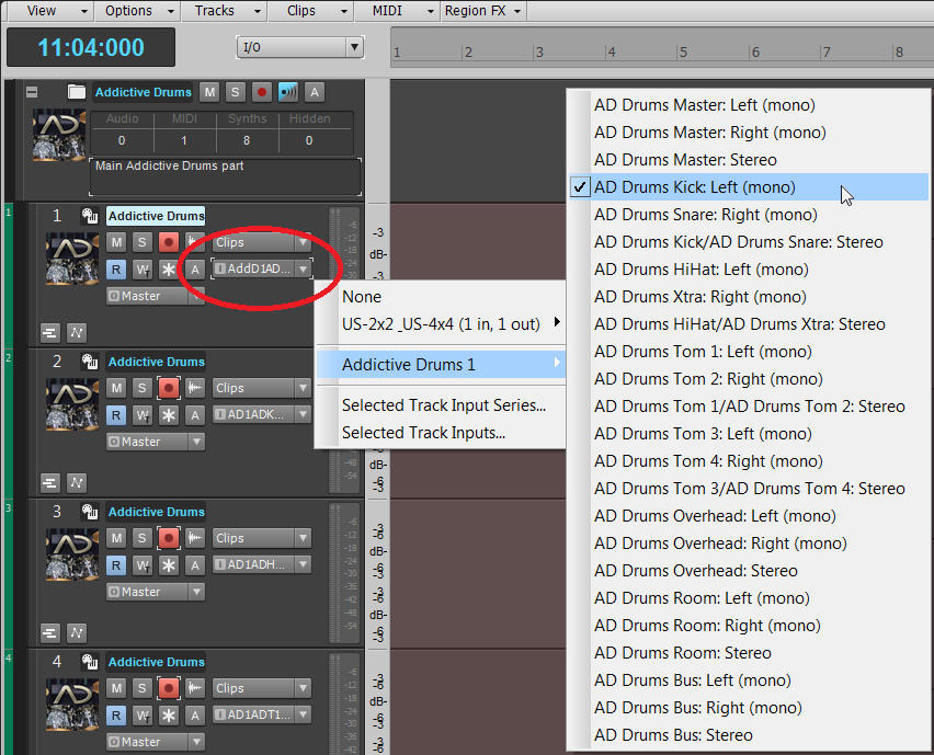 Selecting track I/O in the Track View