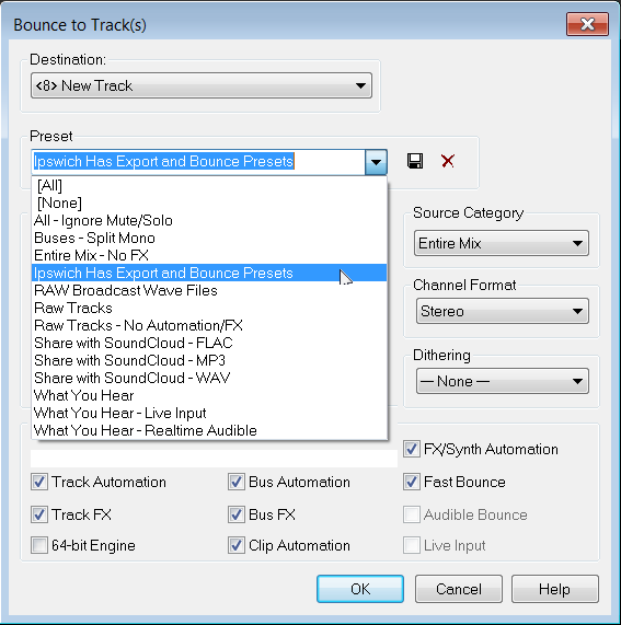 Bounce to Track(s) Presets