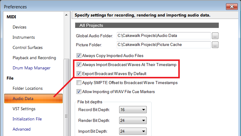 Preferences >Audio Data