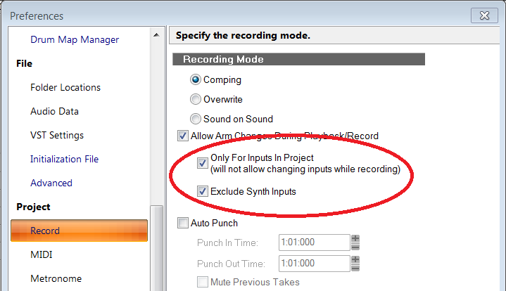 Exclude Synth Inputs Preferences