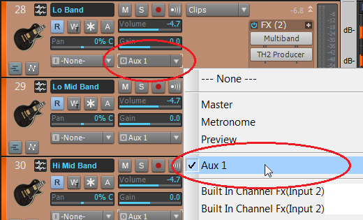 Aux Track in an output menu