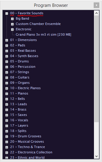 Program Browser Favorite Sounds