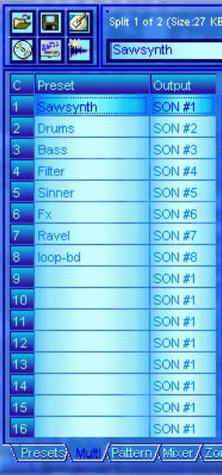 Notice: Eight instruments loaded, each assigned to a different channel