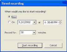 Timed recording options dialog
