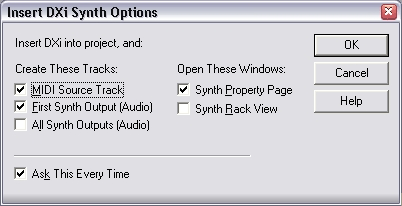 Insert DXi Synth Options