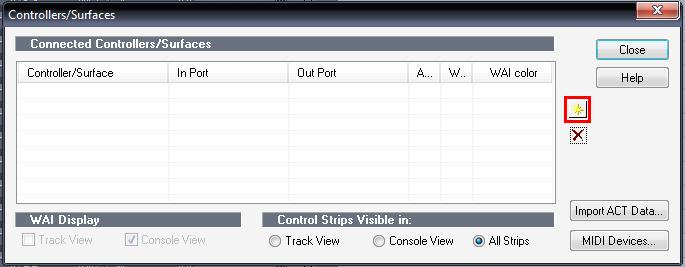 SONAR's Controllers/Surfaces dialog