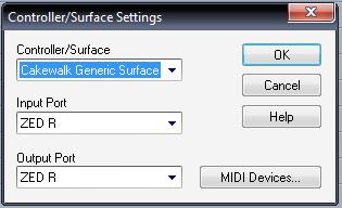 Controller/Surface Settings dialog