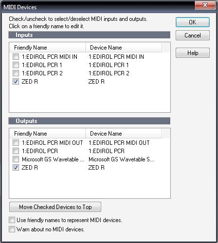 SONAR MIDI Devices Dialog