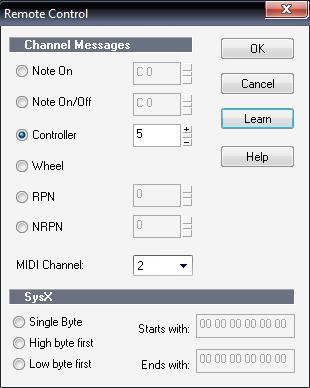 SONAR's Remote Control dialog